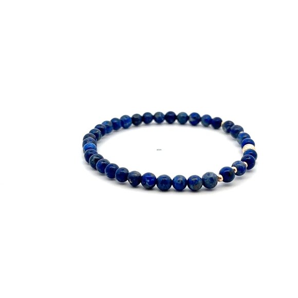 Natural Lapis Gemstones Mini Stretch Bracelet 18k Tiny Beads - Picture 5 of 5